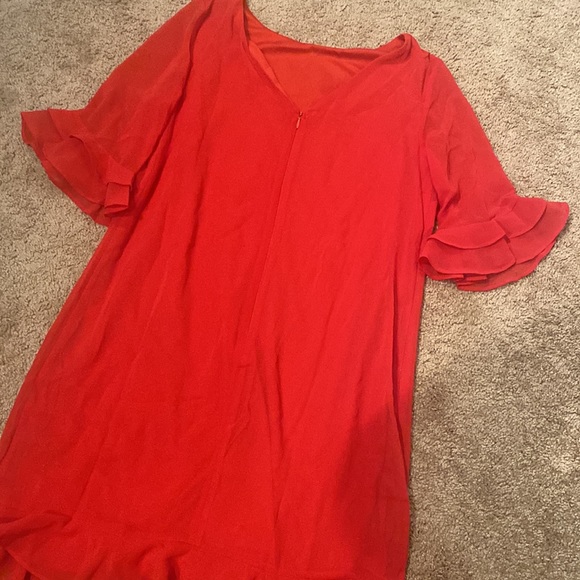 Truth & Fable womens red Valentines dress Sz M NEW NWT sheer overlay ruffle hems - Picture 5 of 5